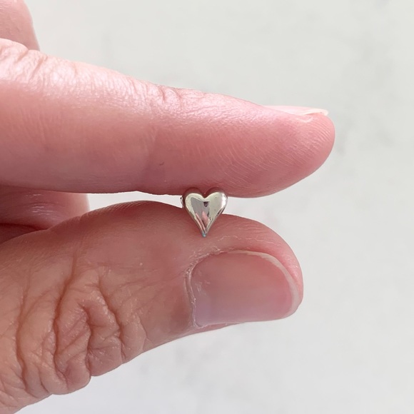 Tiny Silver Heart Earrings - Picture 2 of 5